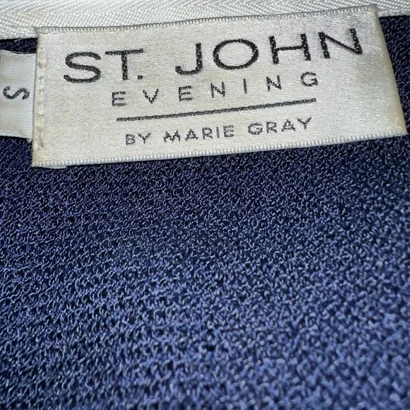 St John Evening Blue And Metallic Gold Embroidered Knit Sweater - Picture 10 of 16